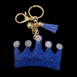 Blue Rhinestone Crown Bag Charm – Sparkly Royal Keychain Accessory